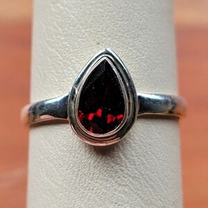 Handmade Silver Garnet Teardrop Ring Sterling Siver 925 Size 8